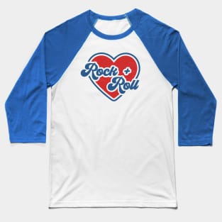 I Love Rock and Roll: Red Heart with Groovy Blue Text for Music Lovers Baseball T-Shirt